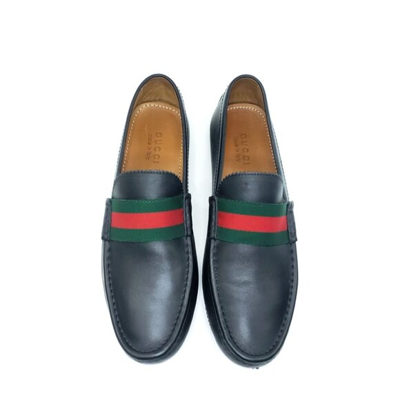 Gucci Web Driver Loafer Black Leather Green Red Stripe Slip On Mens US 10 - Picture 3 of 11